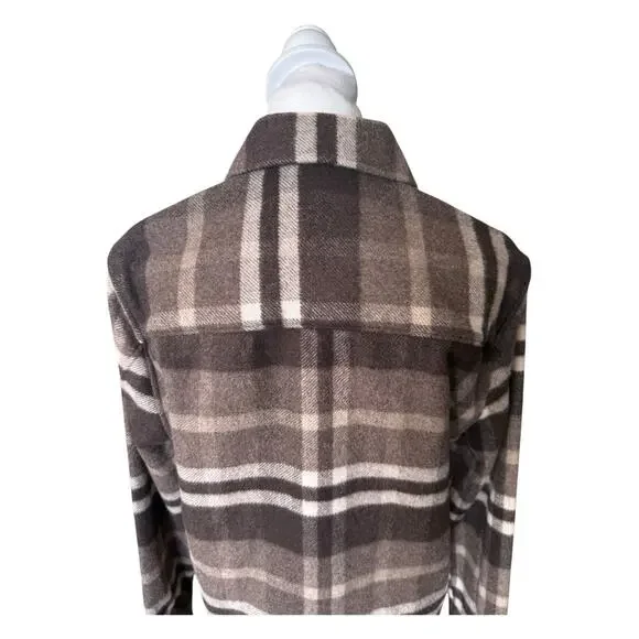 Reiss Cortez Wool Blend Plaid Overshirt Flannel Brown S - Picture 9 of 15